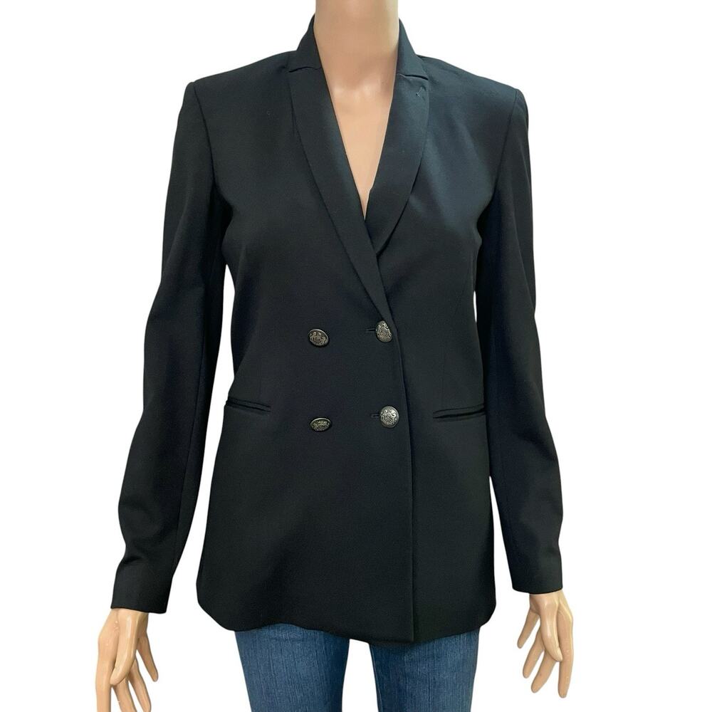 J Mclaughlin Marlowe Blazer Size 0 Black Double Breasted Ponte Knit Preppy